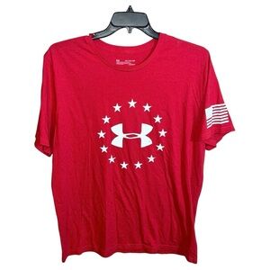 Under Armour Shirt Men’s 2XL Red White Loose Short Sleeve
